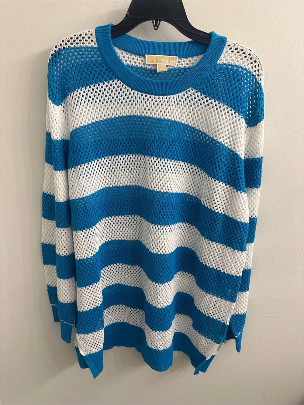 MICHAEL Michael Kors Blue and White Striped Open-Knit Sweater/Coverup NWOT SZ XL